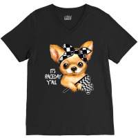 Chihuahua Dog Dirt Track Racing Checkered Race Flag Chihuahua Puppy 50 V-neck Tee | Artistshot