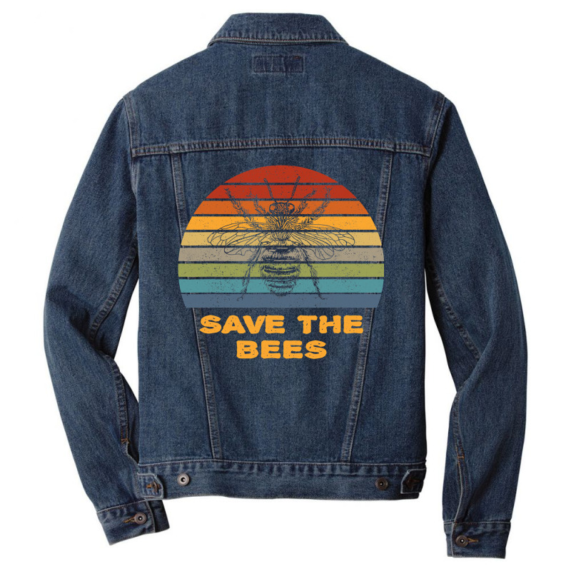 Bee Beekeeper Save The Bees Retro Bumble Bee Silhouette Beekeeper Gift Men Denim Jacket | Artistshot