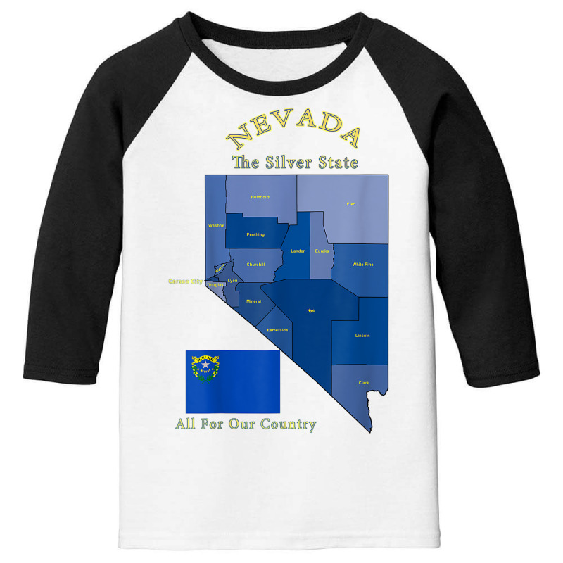 Colorful Nevada County Map, Flag, Motto, Nickname T Shirt Youth 3/4 Sleeve by kalellwhistlehunt | Artistshot