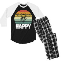 Bee Beekeeper Retro Bee Be Happy Funny Bee Inspirational Vintage 286 H Men's 3/4 Sleeve Pajama Set | Artistshot