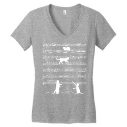 musician cat lover funny cute kitty playing music note clef t shirt Women's V-Neck T-Shirt | Artistshot