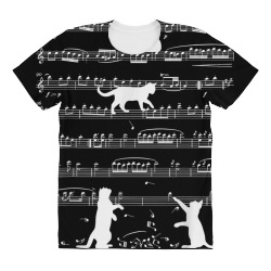 musician cat lover funny cute kitty playing music note clef t shirt All Over Women's T-shirt | Artistshot