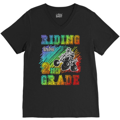 Riding Into 2nd Grade Atv Quad Rider Boy Funny T Shirt V-neck Tee Designed By Bibonzgulnacqo