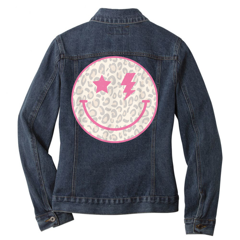 Trendy Leopard Smiley Face Lightning Bolt T Shirt Ladies Denim Jacket by jayannidifalco | Artistshot