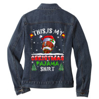 Football This Is My Christmas Pajama Football Xmas Lights Costume 408 Ladies Denim Jacket | Artistshot