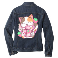 Strawberry Shake Strawberry Milk Cat Kawaii Neko Anime T Shirt Ladies Denim Jacket | Artistshot