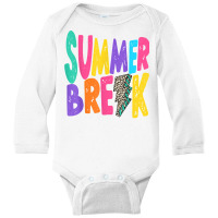 Summer Break Teacher Distressed Leopard Lightning Bolt T Shirt Long Sleeve Baby Bodysuit | Artistshot