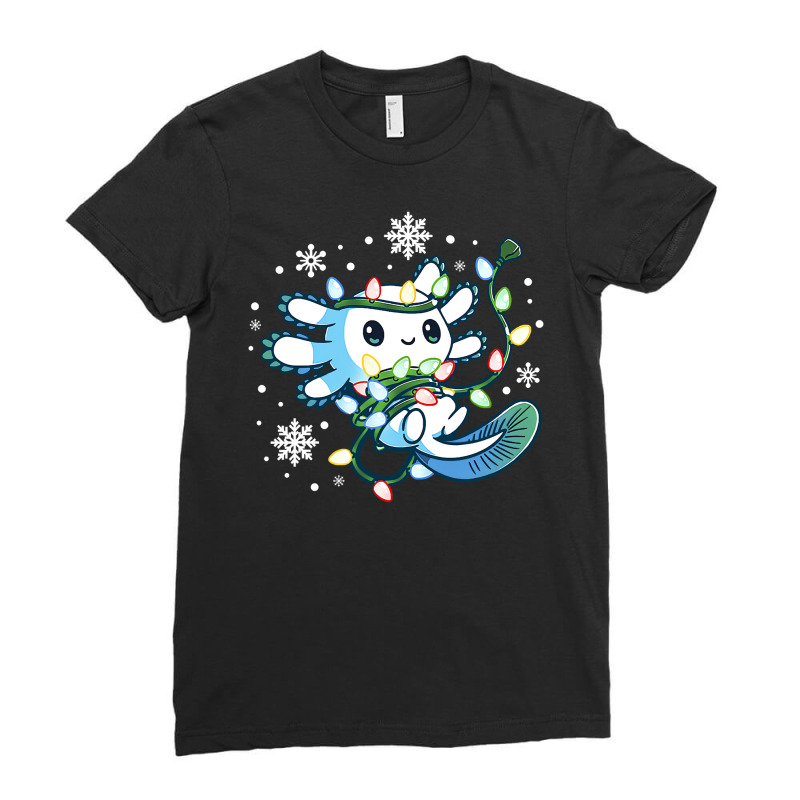 Axolotl Wrapped Up In Christmas Lights Funny Xmas 446 Ladies Fitted T-Shirt by circularflap | Artistshot