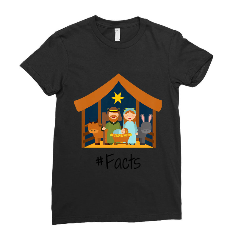 Kids Christmas Nativity Scene Manger Baby Jesus Mary Christian Ladies Fitted T-Shirt by Hoangduong | Artistshot