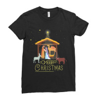 Merry Christmas  Nativity Scene North Star  Baby Jesus Ladies Fitted T-shirt | Artistshot