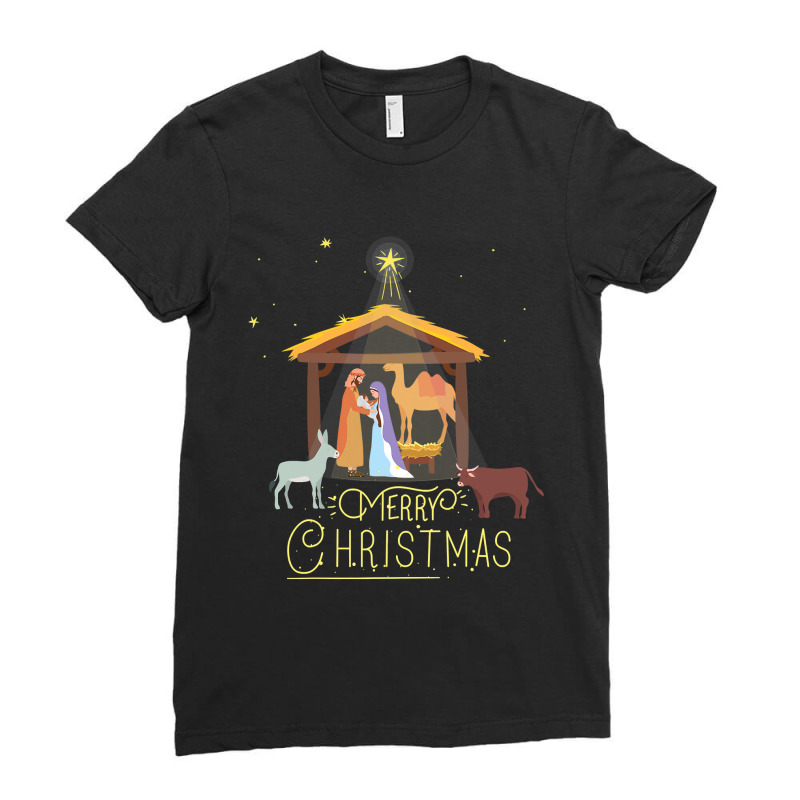 Merry Christmas  Nativity Scene North Star  Baby Jesus Ladies Fitted T-Shirt by Hoangduong | Artistshot