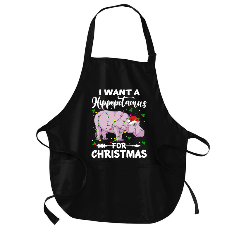 Hippopotamus I Want A Hippopotamus For Christmas Lights Hippo Xmas Paj Medium-length Apron | Artistshot