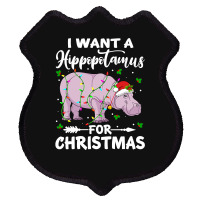 Hippopotamus I Want A Hippopotamus For Christmas Lights Hippo Xmas Paj Shield Patch | Artistshot