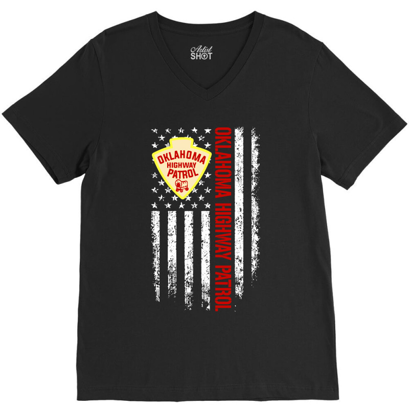 Oklahoma Highway Patrol American Flag V-neck Tee | Artistshot