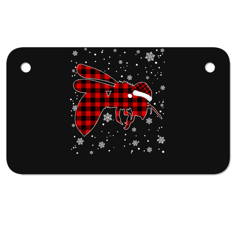 Bee Funny Bee Christmas Red Plaid Pajama Animals Lover 602 Motorcycle License Plate | Artistshot