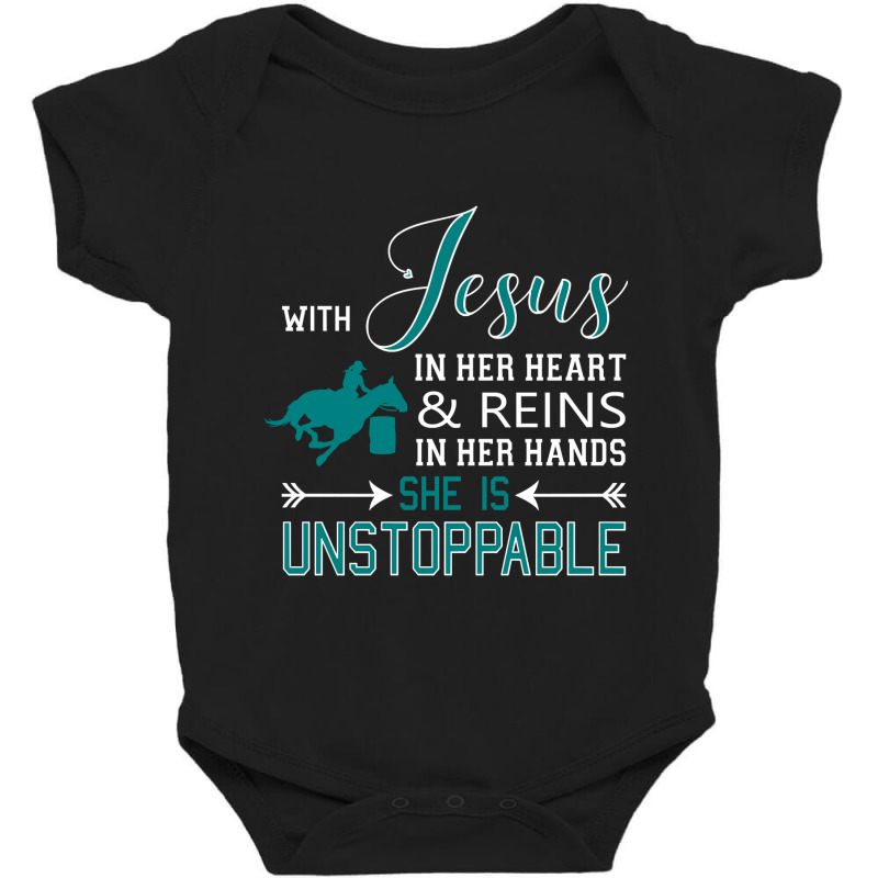 With Jesus In Her Heart   Reins In Her Hands, She Is Pullover Baby Bodysuit | Artistshot