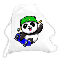 Cute Panda Cartoon Play Skateboard Drawstring Bags | Artistshot