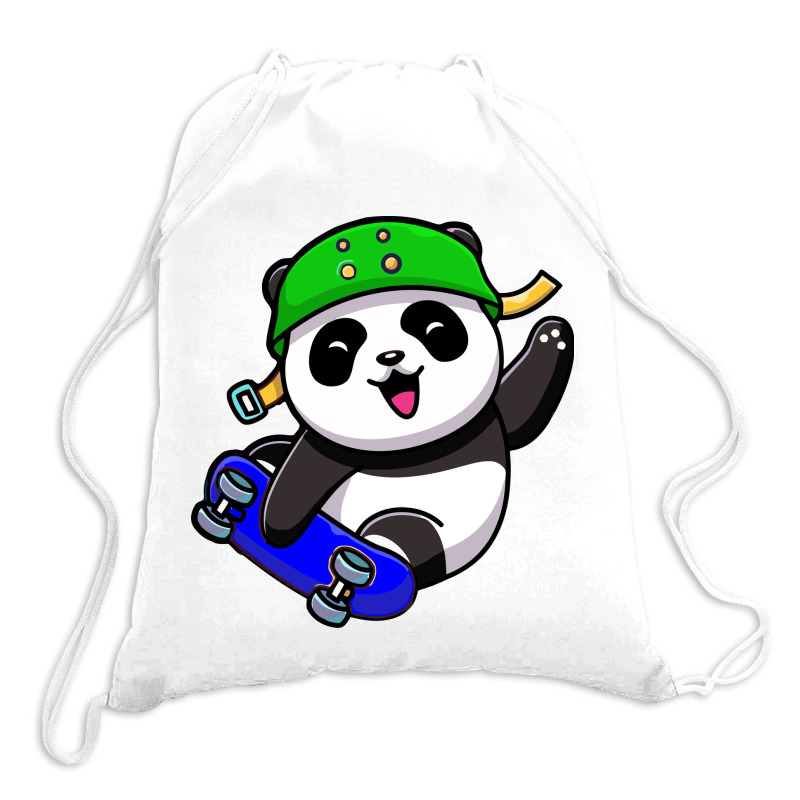 Cute Panda Cartoon Play Skateboard Drawstring Bags | Artistshot