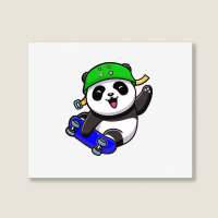 Cute Panda Cartoon Play Skateboard Landscape Canvas Print | Artistshot