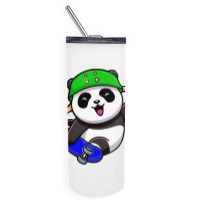 Cute Panda Cartoon Play Skateboard Skinny Tumbler | Artistshot