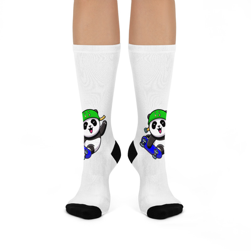 Cute Panda Cartoon Play Skateboard Crew Socks | Artistshot