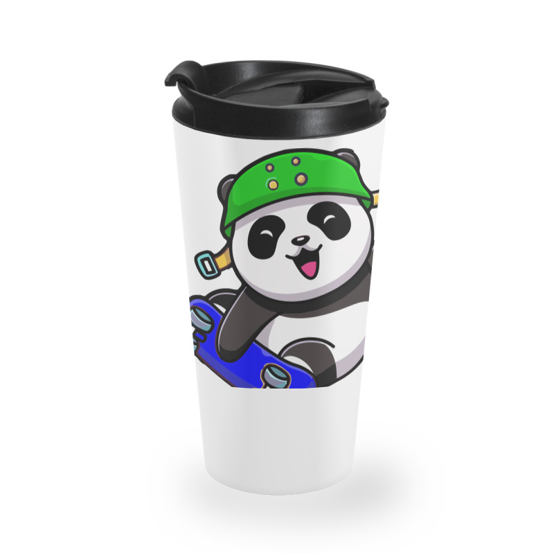 Cute Panda Cartoon Play Skateboard Travel Mug | Artistshot