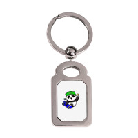 Cute Panda Cartoon Play Skateboard Silver Rectangle Keychain | Artistshot