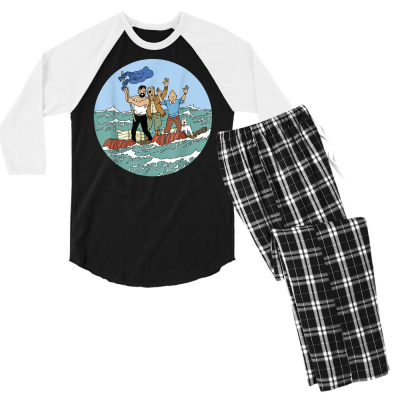 Tin Tin Sea Adventure With Captain Haddock T Shirt Men's 3/4 Sleeve Pajama Set | Artistshot