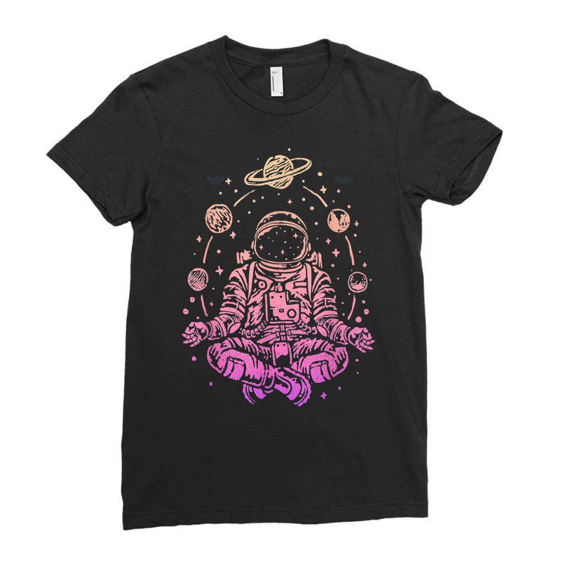 Meditating Astronaut Planets Colorful Lotus Women Meditation T Shirt Ladies Fitted T-Shirt by kylanaalamos | Artistshot