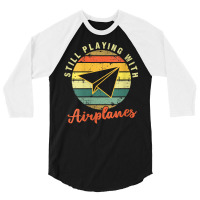 Womens Still Playing With Airplanes  Funny Paper Plane Pilot Gift V Ne 3/4 Sleeve Shirt | Artistshot