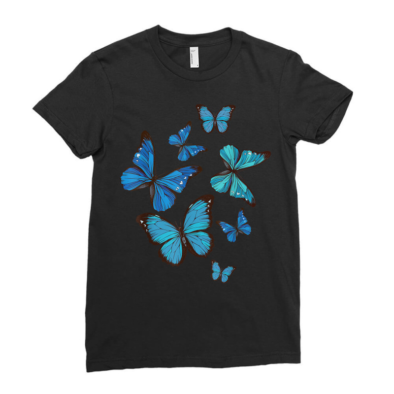 Blue Morpho Butterfly Swarm Lepidoptera Lover Entomologist T Shirt Ladies Fitted T-Shirt by dequariusgoblirsch | Artistshot