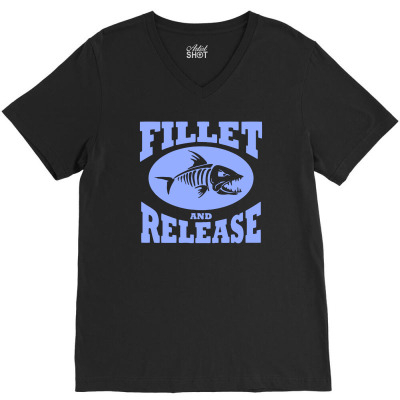 Fillet And Release Funny Fishing V-neck Tee Designed By Putiandini