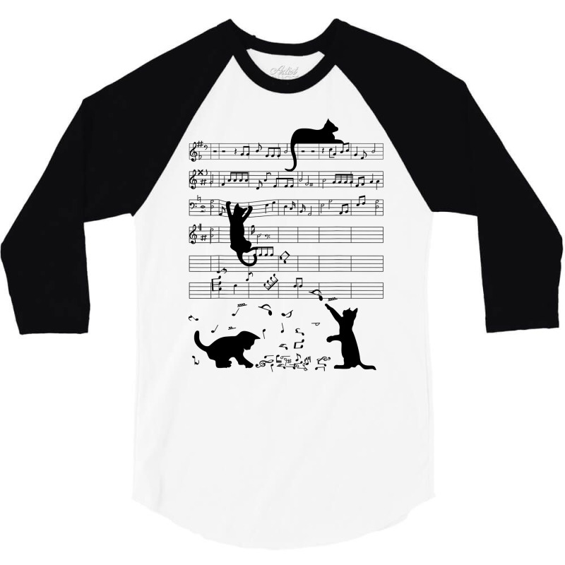 Cute Cat Kitty Playing Music Note Clef Musician Art T Shirt 3/4 Sleeve Shirt by Hoangduong | Artistshot