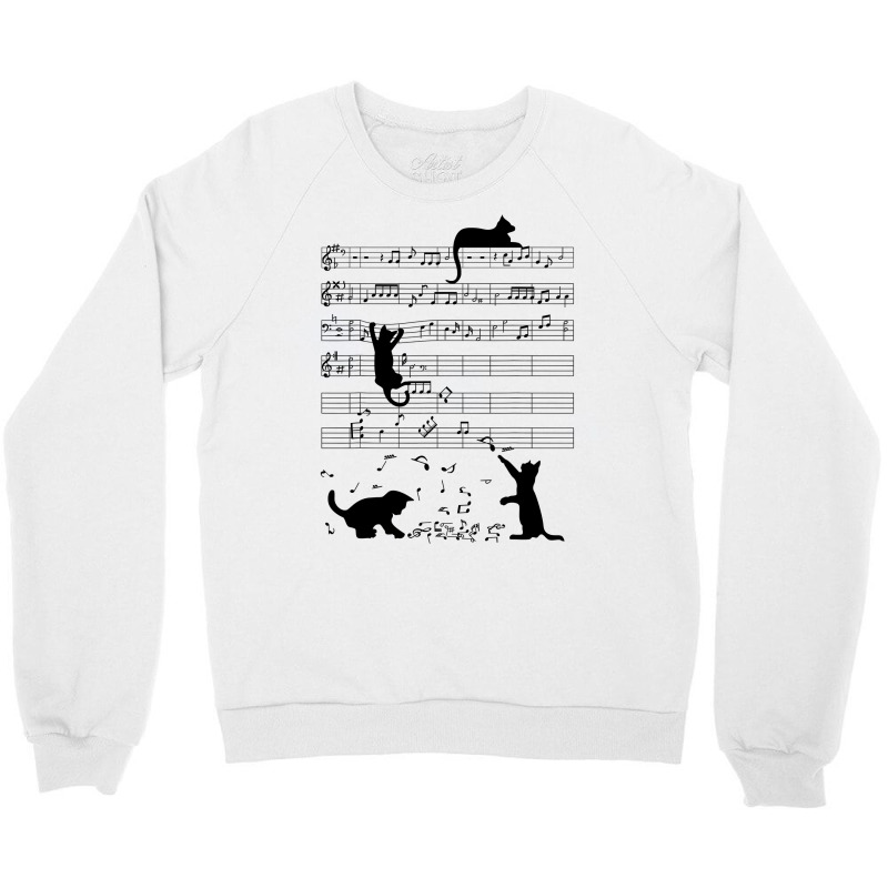 Cute Cat Kitty Playing Music Note Clef Musician Art T Shirt Crewneck Sweatshirt by Hoangduong | Artistshot