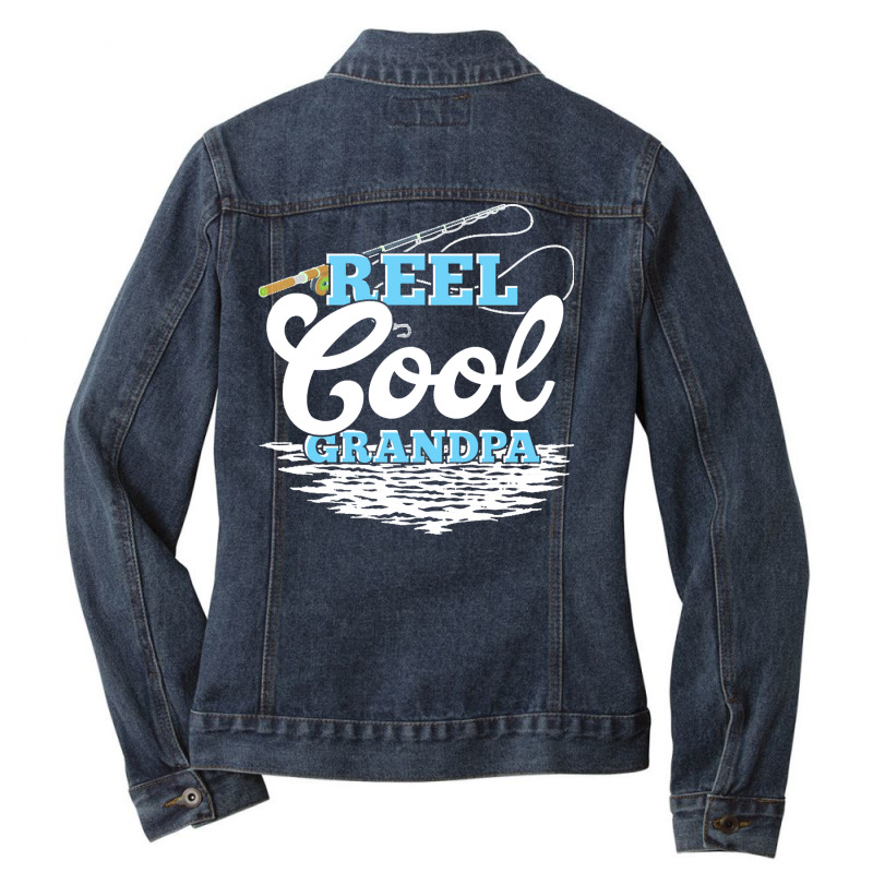 Fishing T  Shirt Cool Grandpa Angle Fish Funny Fisherman Fathers Day F Ladies Denim Jacket by cabotageevolve | Artistshot