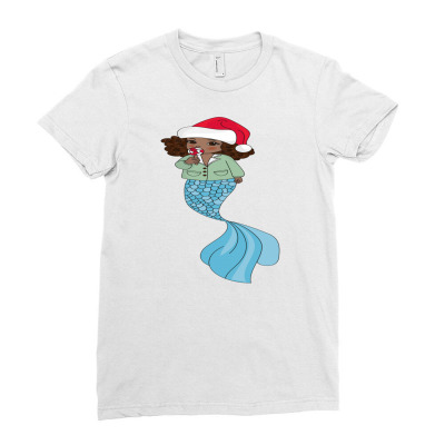 Merry Xmas Cute Black Mermaid Santa Hat Ugly Christmas Ladies Fitted T-shirt Designed By Nisart