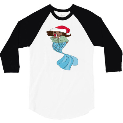 Merry Xmas Cute Black Mermaid Santa Hat Ugly Christmas 3/4 Sleeve Shirt Designed By Nisart