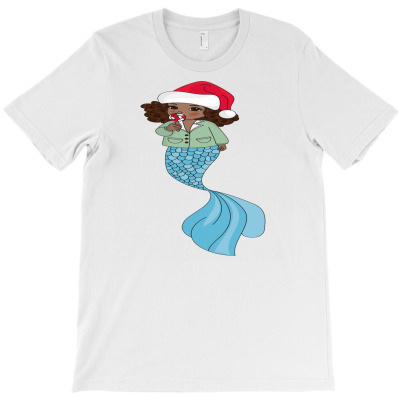 Merry Xmas Cute Black Mermaid Santa Hat Ugly Christmas T-shirt Designed By Nisart