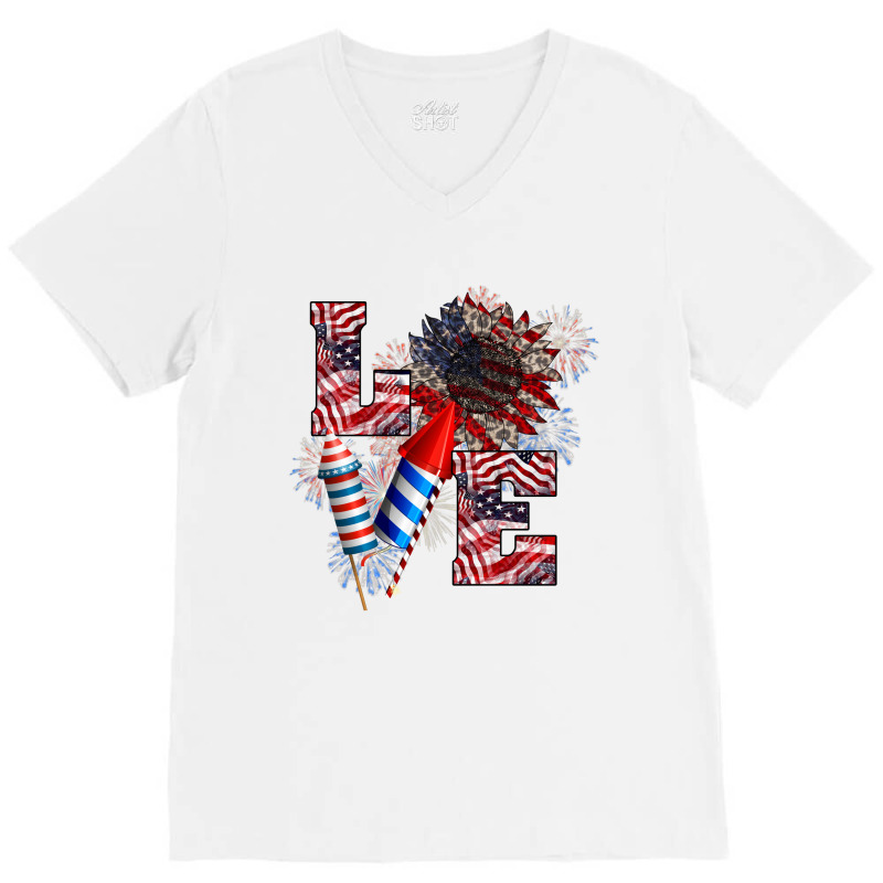 Love Sunflower Firecrackers, 4th Of July Independence Day V-neck Tee | Artistshot