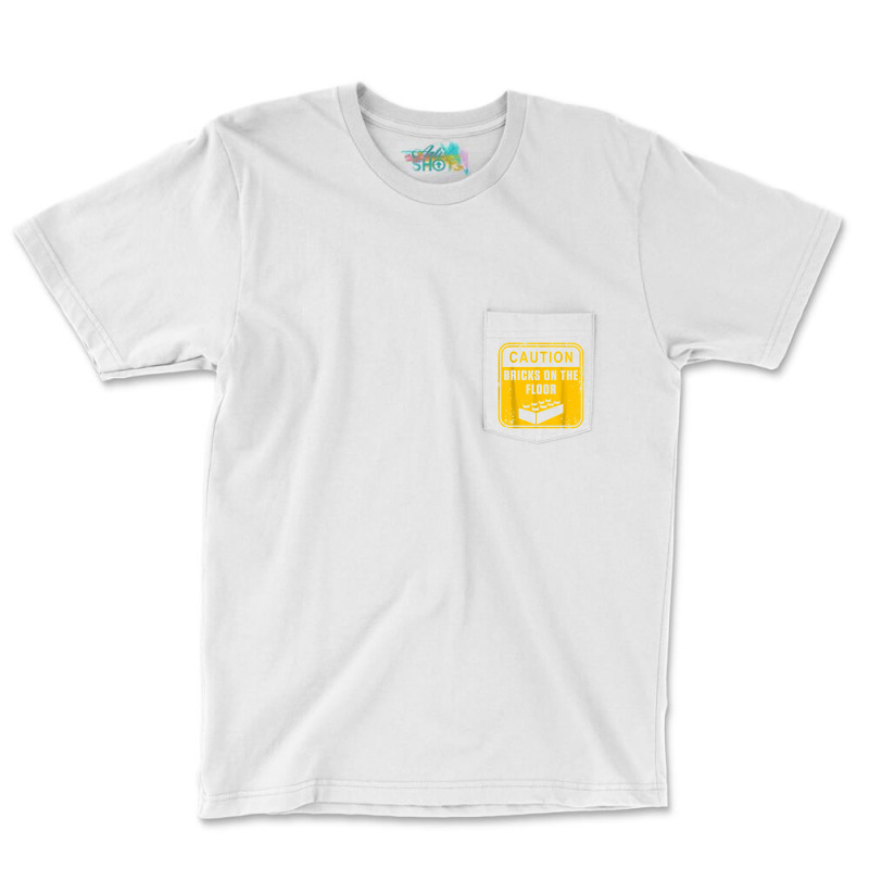 Caution Bricks On Floor Master Builder Building Blocks Pocket T-Shirt by saterseim | Artistshot