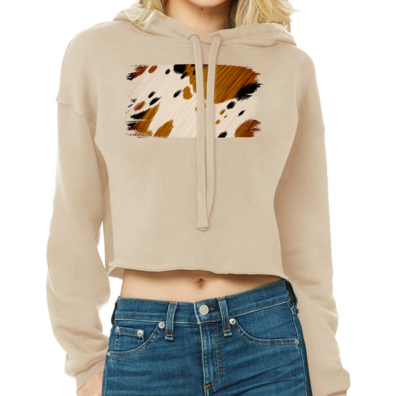 Cowhide Black And Light Brown Brushstroke Cropped Hoodie | Artistshot