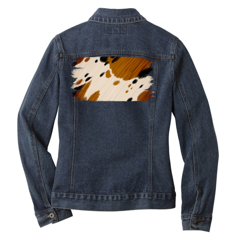 Cowhide Black And Light Brown Brushstroke Ladies Denim Jacket | Artistshot