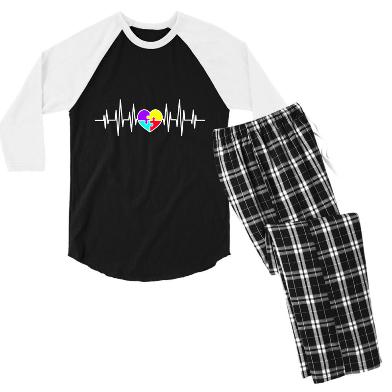 Colorful Puzzle Heartbeat  T Shirt Men's 3/4 Sleeve Pajama Set | Artistshot