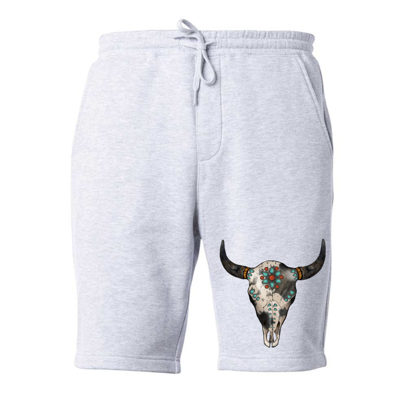 Cowhide Bull Skull Fleece Short | Artistshot