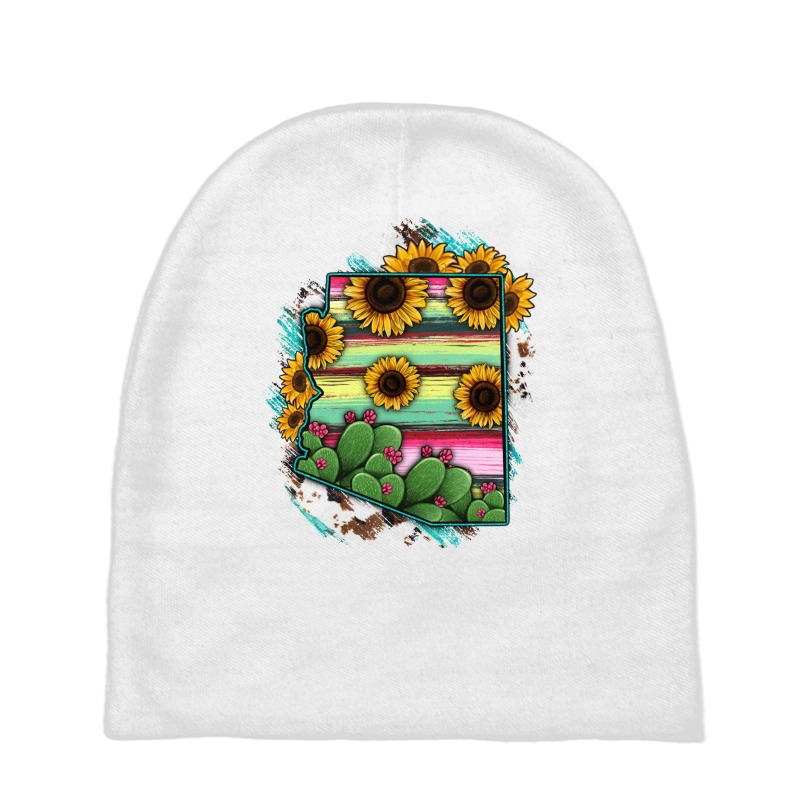 Arizona Map Sunflower Cactus Serape Baby Beanies | Artistshot