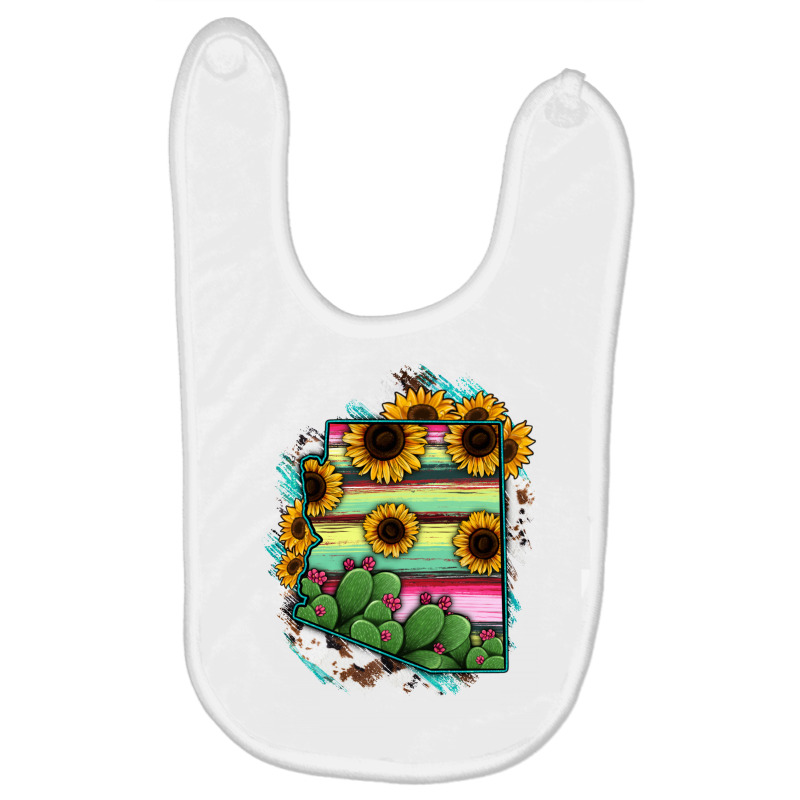 Arizona Map Sunflower Cactus Serape Baby Bibs | Artistshot