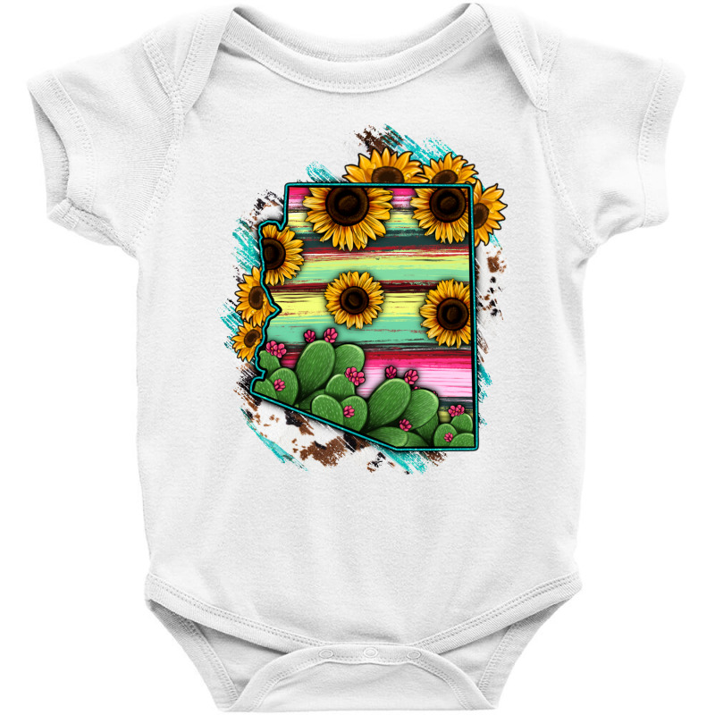 Arizona Map Sunflower Cactus Serape Baby Bodysuit | Artistshot