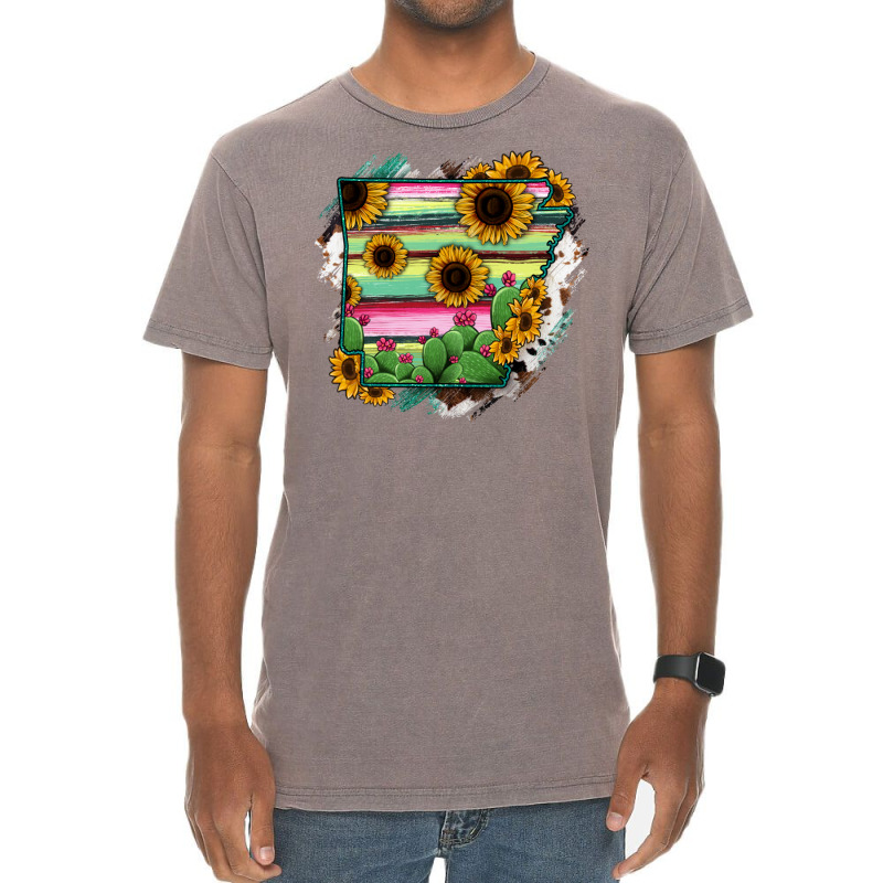 Arkansas Map Sunflower Cactus Serape Vintage T-Shirt by RanaPortraitStore | Artistshot