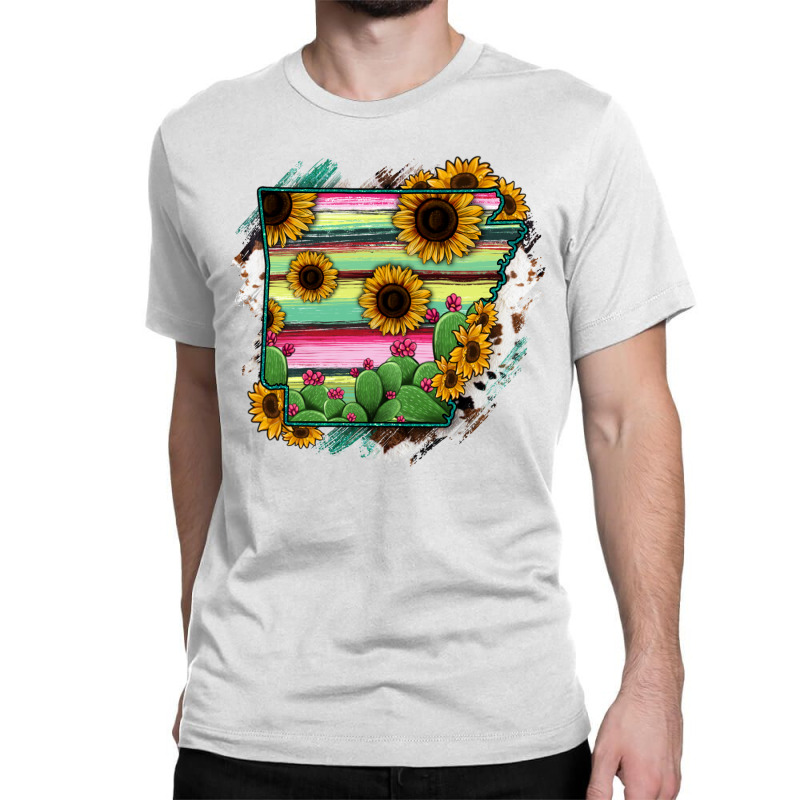 Arkansas Map Sunflower Cactus Serape Classic T-shirt by RanaPortraitStore | Artistshot