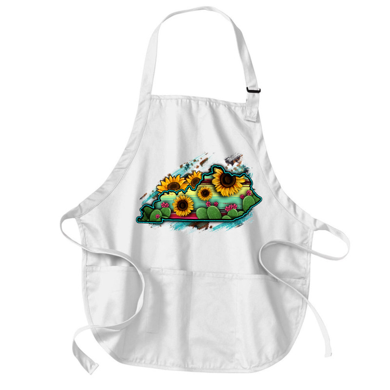 Kentucky Map Sunflower Cactus Serape Medium-length Apron | Artistshot